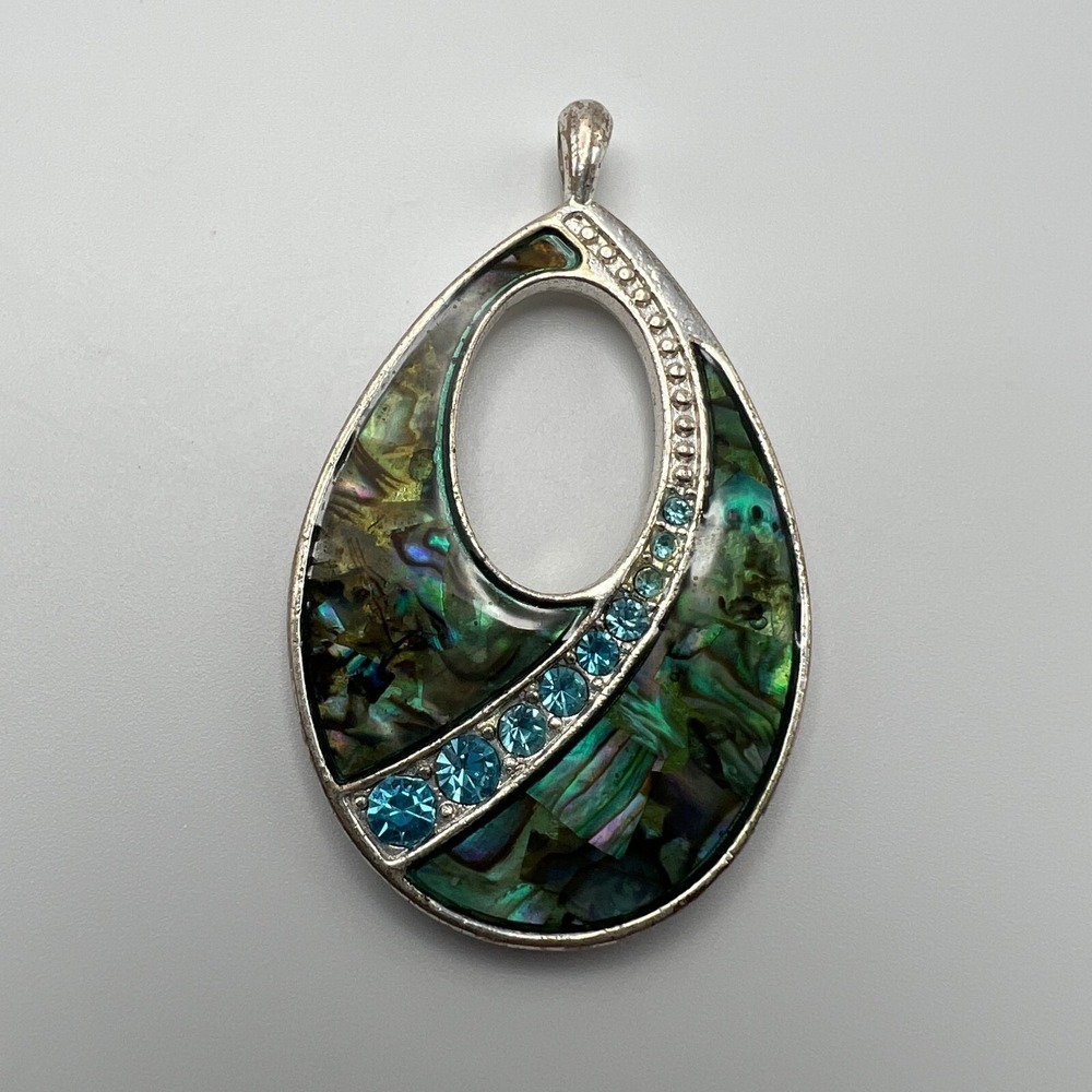 Keneth Cole Pendant Silver Tone Blue Crystal Accent Faux Mother of Pearl